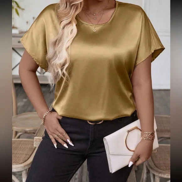 Luxe burgundy round neck casual satin top